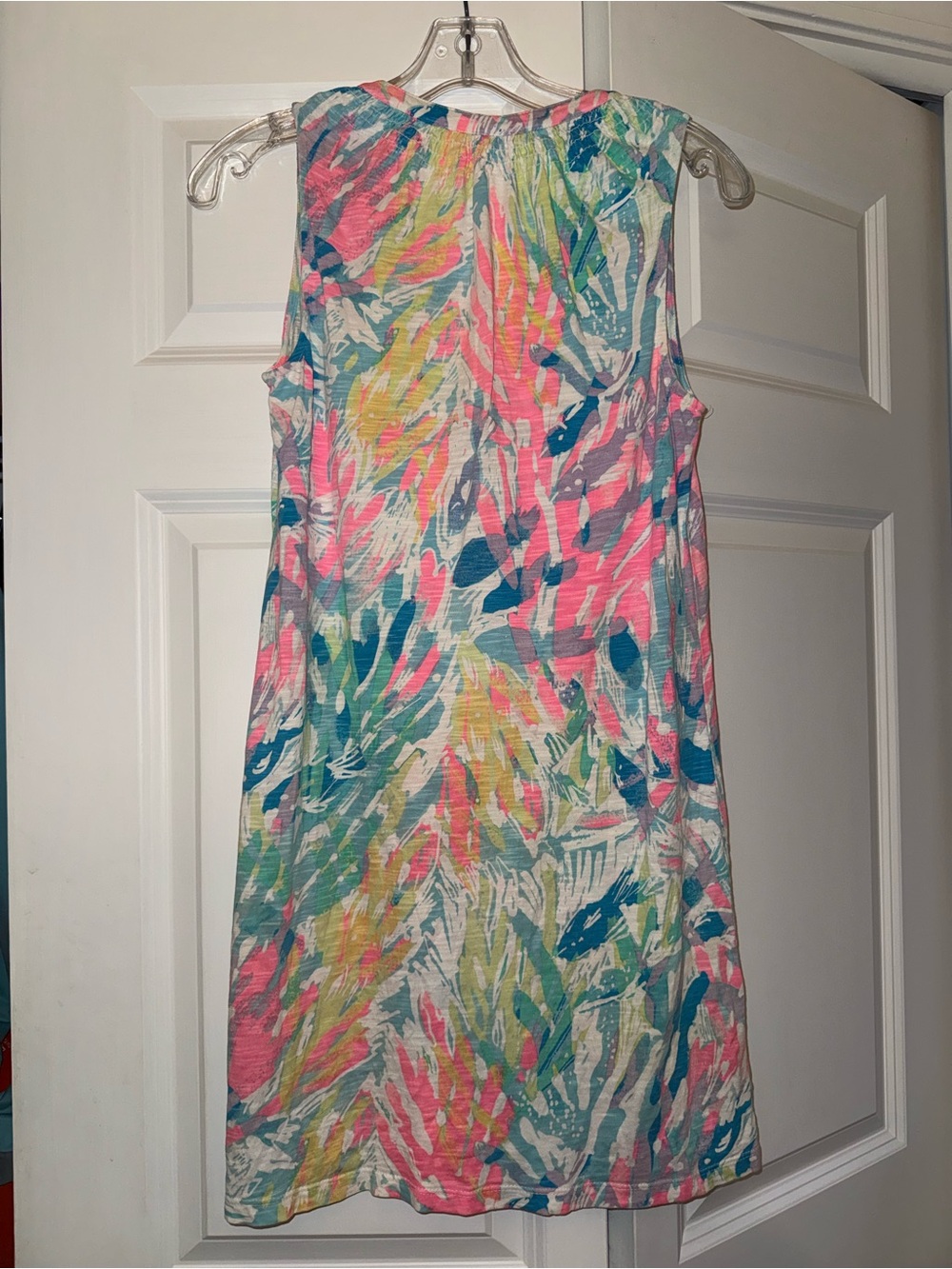Lilly Pulitzer Sleeveless V-Neck Mini Dress in Pink, Blue & Green Tropical Print - Picture 4 of 4